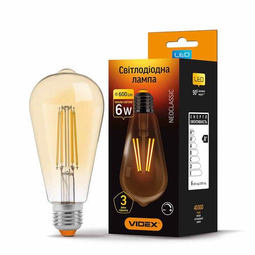 Лампа світлодіодна Filament ST64FAD 6Вт E27 2200К дімерна бронза, Videx