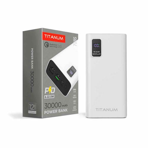 Повербанк 728S 30000mAh 22.5W White, TITANUM