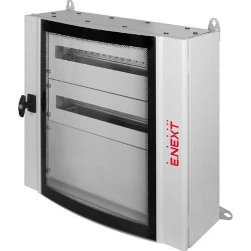 Корпус металевий e.mbox.industrial.n.96.bc.gl IP55 навісний на 96 модулів з суцільною панеллю, зі склом