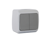 Вимикач двоклавішний зовнішнього монтажу вологозахищений IP 54, колір сірий, Erste