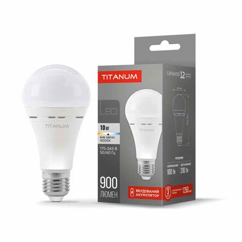 Лампа світлодіодна акумуляторна A68 10Вт E27 4000К 220V, TITANUM