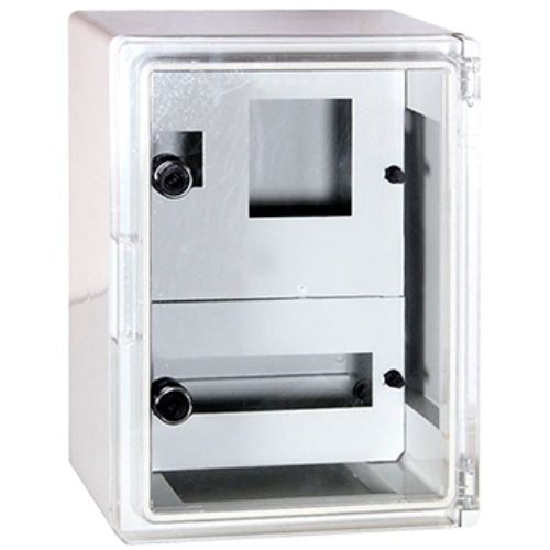 Корпус удароміцний з АБС-пластика e.plbox.300.400.165.1f.15m.tr, 300х400х165мм, IP65 з прозорими дверцятами,  панеллю під 1 - фазний лічильник та 15 модулі