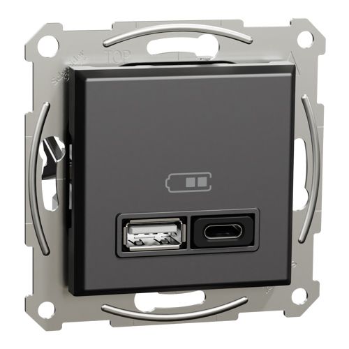 USB розетка А+С 3А 45Вт антрацит, Schneider Electric