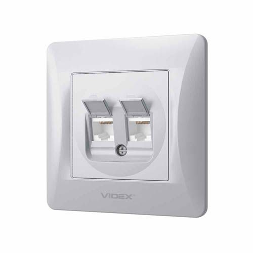 Розетка CAT6+CAT6 комп'ютерна подвійна срібний шовк BINERA, Videx