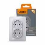 Розетка подвійна із заземленням срібний шовк BINERA, Videx