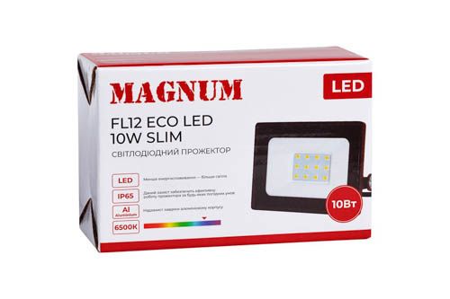 Прожектор світлодіодний FL12 ECO LED 10Вт slim, 6500К, IP65, чорний, MAGNUM