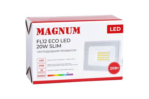 Прожектор світлодіодний FL12 ECO LED 20Вт slim, 6500К, IP65, білий, MAGNUM
