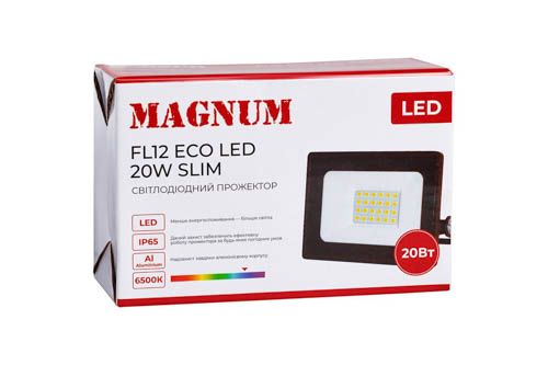 Прожектор світлодіодний FL12 ECO LED 20Вт slim, 6500К, IP65, чорний, MAGNUM