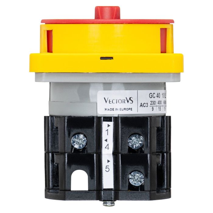 Кулачковий перемикач Vector VS GC 40A 3P схема 10 (0-1) жовто-червоний