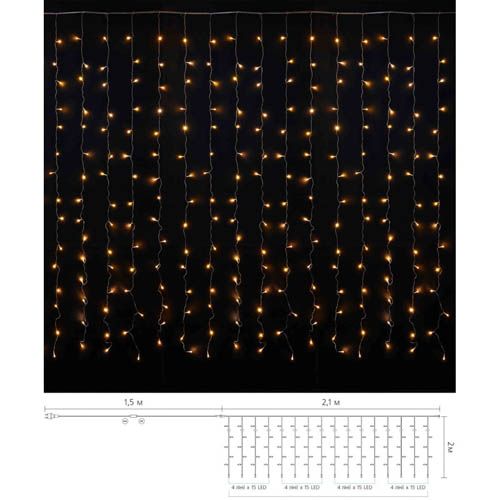 Гірлянда внутрішня CURTAIN 240LED 2х2м (тепле біле світло) прозора IP20 Delux