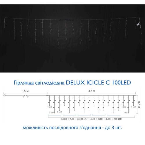 Гірлянда внутрішня ICICLE 100LED 3,2х0,7м RGB прозора IP20 Delux
