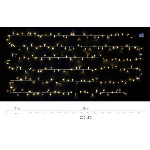 Гірлянда внутрішня STRING 200LED 10м (тепле біле світло) прозора IP20 Delux