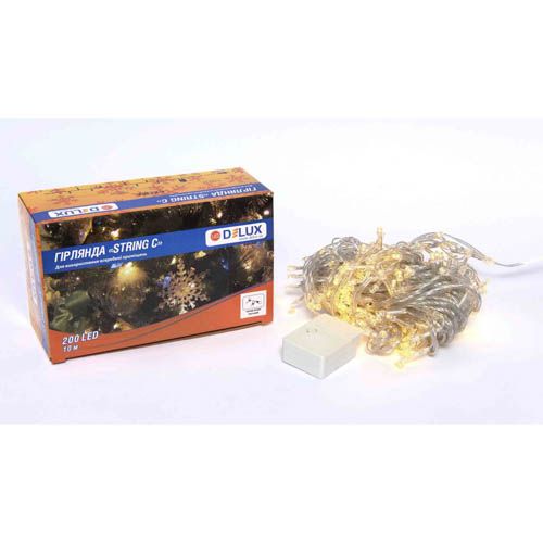 Гірлянда внутрішня STRING 200LED 10м (тепле біле світло) прозора IP20 Delux