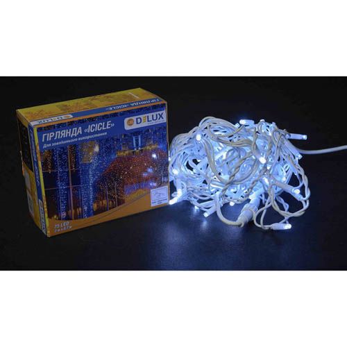 Гірлянда зовнішня ICICLE 75LED 2x0.7м (біле світло) біла IP44 Delux