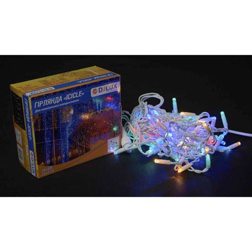 Гірлянда зовнішня ICICLE 75LED 2x0.7м блимаюча RGB біла IP44 Delux