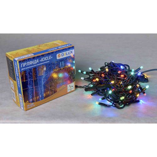 Гірлянда зовнішня ICICLE 75LED 2x0.7м блимаюча RGB чорна IP44 Delux