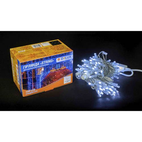 Гірлянда зовнішня STRING 100LED 10м блимаюча (біле світло) прозора IP44 Delux
