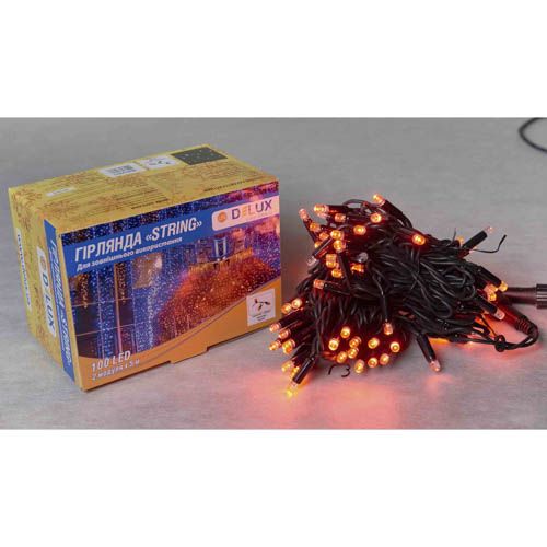 Гірлянда зовнішня STRING 100LED 10м (червоне світло) чорна IP44 Delux