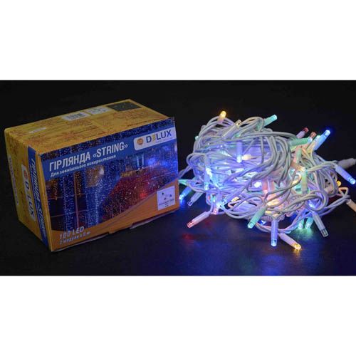 Гірлянда зовнішня STRING 100LED 10м RGB біла IP44 Delux