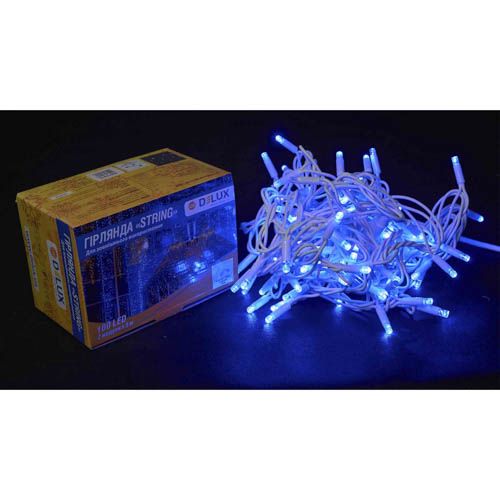 Гірлянда зовнішня STRING 100LED 10м (синє світло) біла IP44 Delux