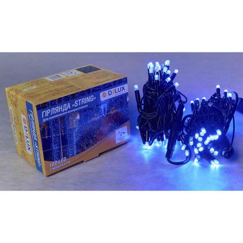 Гірлянда зовнішня STRING 100LED 10м (синє світло) чорна IP44 Delux