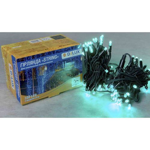 Гірлянда зовнішня STRING 100LED 10м (зелене світло) чорна IP44 Delux