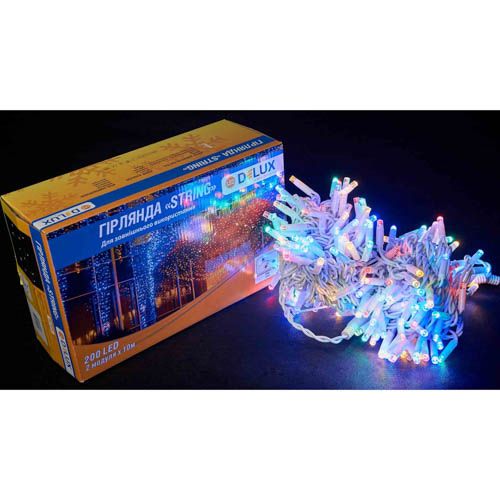Гірлянда зовнішня STRING 200LED 20м блимаюча RGB біла IP44 Delux