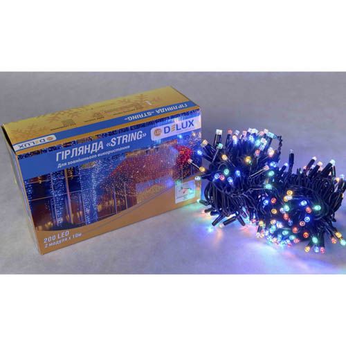 Гірлянда зовнішня STRING 200LED 20м блимаюча RGB чорна IP44 Delux
