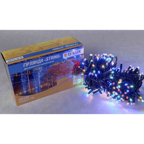 Гірлянда зовнішня STRING 200LED 20м RGB чорна IP44 Delux