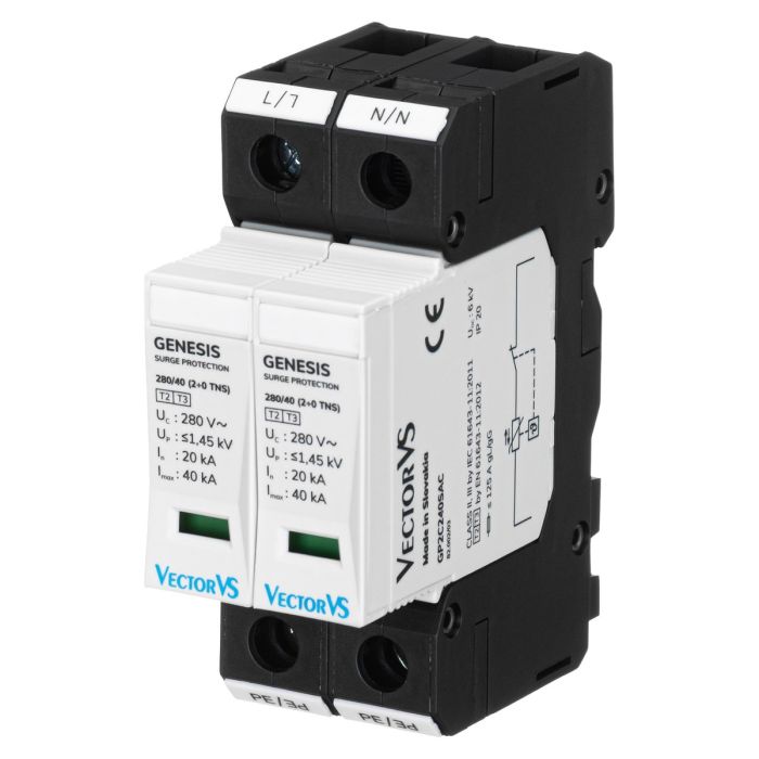 Обмежувач перенапруги Vector VS GENESIS 2P 230/280В AC 40 кА Клас II/Клас C (2+0 TNS)