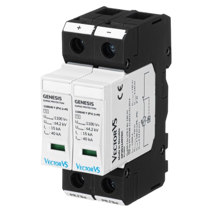 Обмежувач перенапруги Vector VS GENESIS 2P 1100В DC 40 кА Клас II (2+PE)