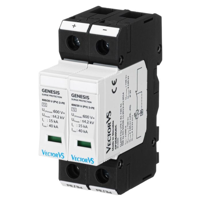Обмежувач перенапруги Vector VS GENESIS 2P 600В DC 40 кА Клас II (2+PE)