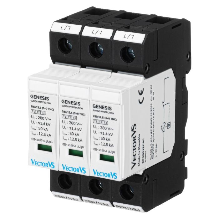 Обмежувач перенапруги Vector VS GENESIS 3P 230/280В AC 50 кА Клас I+II+III/Клас B+C+D (3+0 TNC)