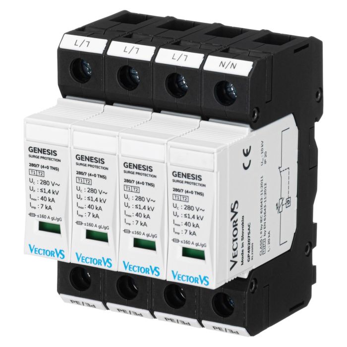 Обмежувач перенапруги Vector VS GENESIS 4P 230/280В AC 40 кА Клас I+II+III/Клас B+C+D (4+0 TNS)