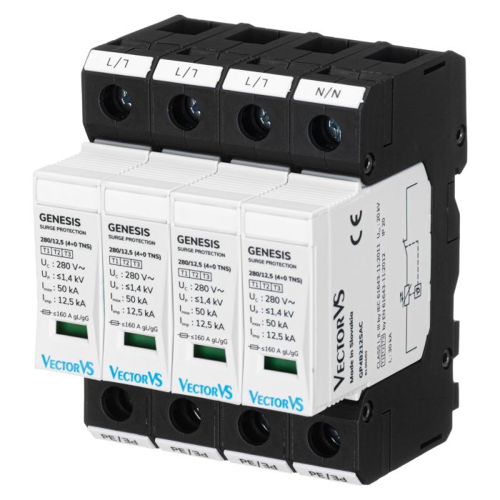 Обмежувач перенапруги Vector VS GENESIS 4P 230/280В AC 50 кА Клас I+II+III/Клас B+C+D (4+0 TNS)