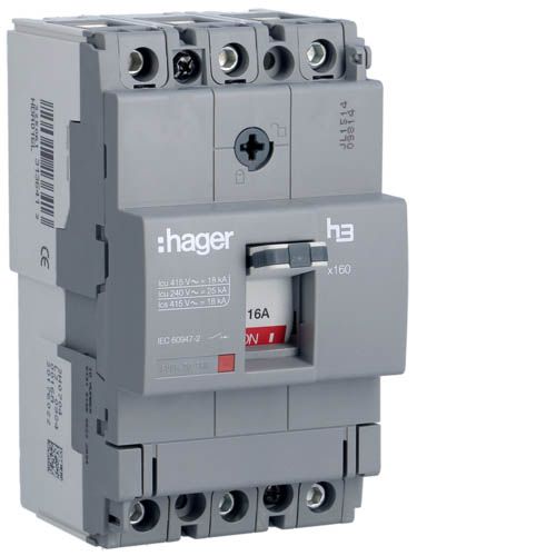 Автоматичний вимикач Hager x160: In=16А, 18kA, 3п