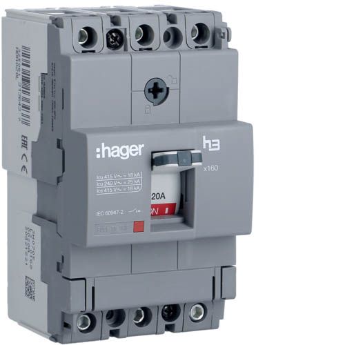 Автоматичний вимикач Hager x160: In=20А, 18kA, 3п