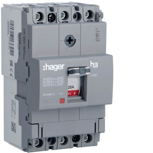 Автоматичний вимикач Hager x160: In=25А, 18kA, 3п