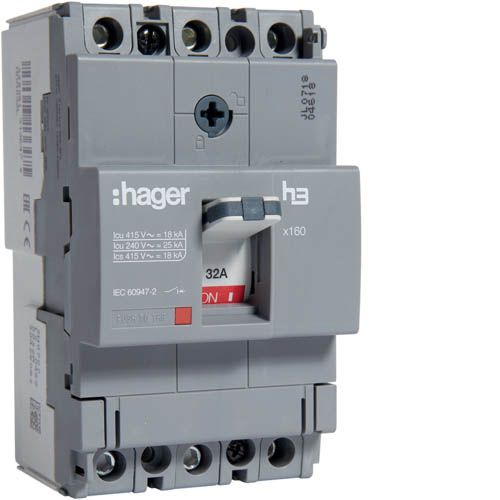 Автоматичний вимикач Hager x160: In=32А, 18kA, 3п