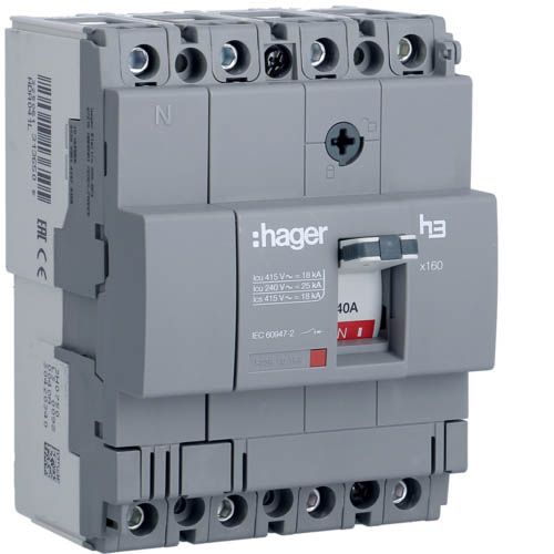 Автоматичний вимикач Hager x160: In=40А, 18kA, 4п
