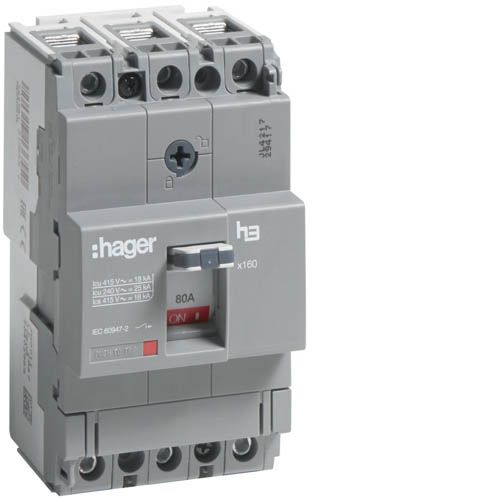 Автоматичний вимикач Hager x160: In=80А, 18kA, 3п