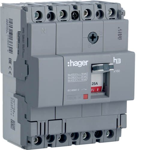 Автоматичний вимикач Hager x160: In=125А, 18kA, 4п