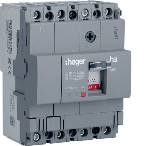 Автоматичний вимикач Hager x160: In=160А, 18kA, 4п