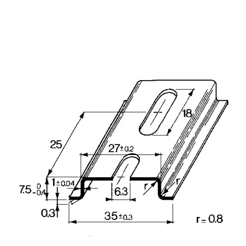 Монтажна DIN-рейка HDG 35x7.5mm з перфорацією (Galvanic), (довж. 2м, товщ. 1мм)