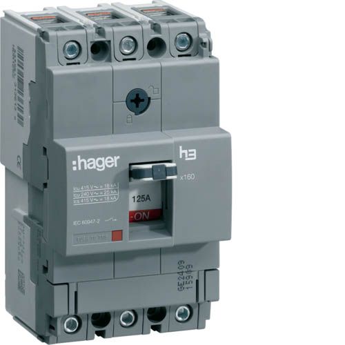 Автоматичний вимикач Hager x160: In=125А, 25kA, 3п