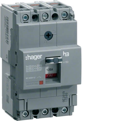 Автоматичний вимикач Hager x160: In=160А, 40kA, 3п