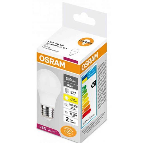 Лампа світлодіодна OSRAM "груша" VALUE CLAS A60 6,5W/830 230V E27