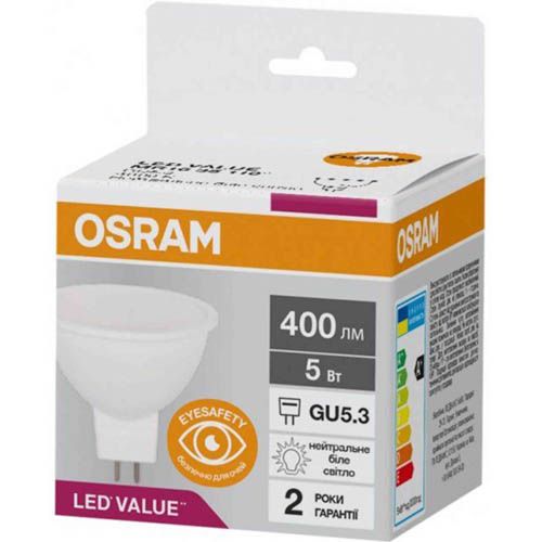 Лампа світлодіодна OSRAM з рефлектором MR16 35 5W/840 230V GU5.3