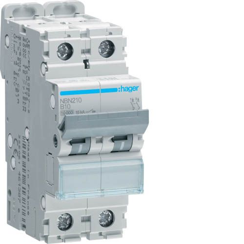 Автоматичний вимикач Hager 10A 2P B 10kA (NBN210)