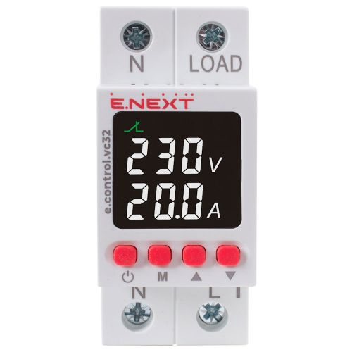 Реле контролю напруги та струму однофазне 32А з індикацією e.control.vc32, E.NEXT